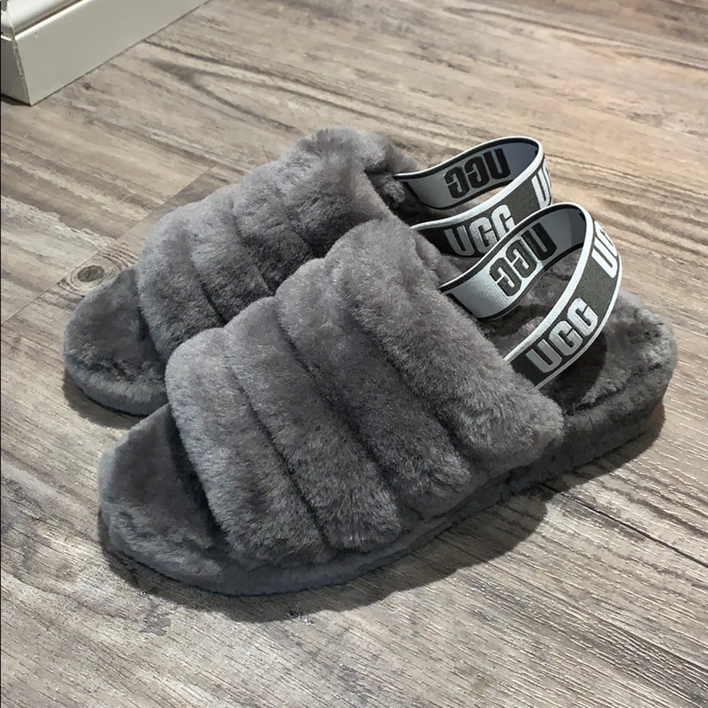 New UGG Gray Fluff Yeah Slipper Slides